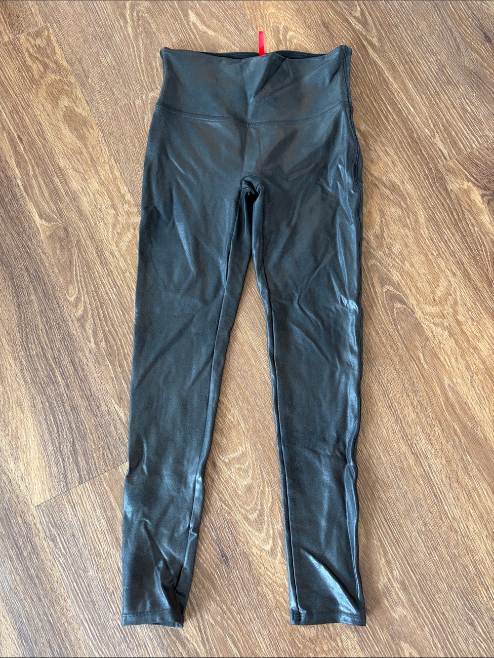 SPANX Black Faux-Leather Leggings, Size M - Petite Length